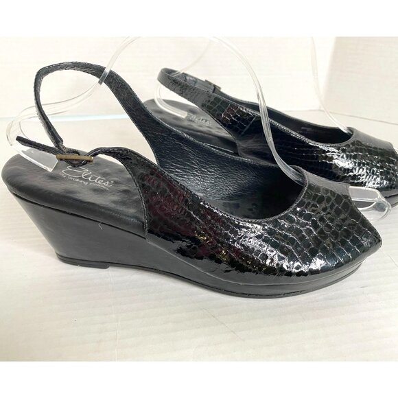 Walking Cradle NWOB Elites Black Patent Open Toe Slingback Sandal Size 10 1/2/W - Picture 1 of 9